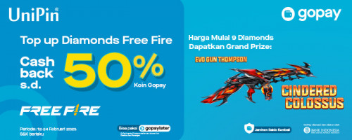 Februari - Top Up Diamonds Free Fire Cashback 50% Koin GoPay & Dapatkan Gun Skin Thompson Terkuat Sekarang di UniPin!